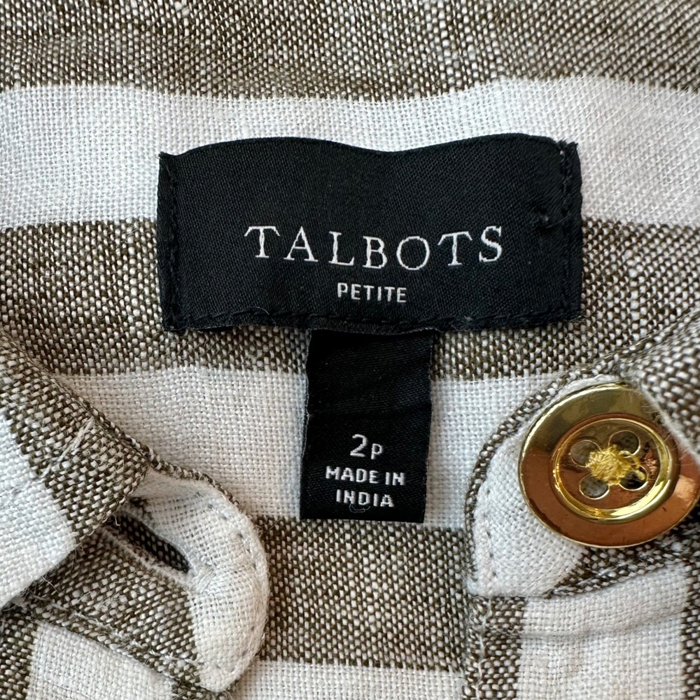 Talbots Linen Utility Shirt Dress Lawn Stripe Belted Khaki White Size 2P Petite - Picture 5 of 11